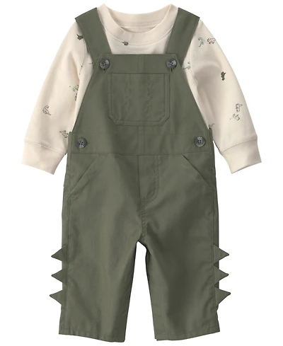 Carter's Baby Boys' Dinosaur Print Long-Sleeve T-Shirt and Overall, 2-Piece Set