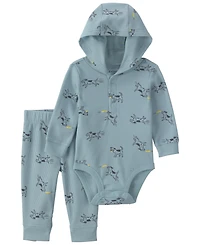Carters Baby Boys' Dog Thermal Long-Sleeve Bodysuit and Pants, 2-Piece Set