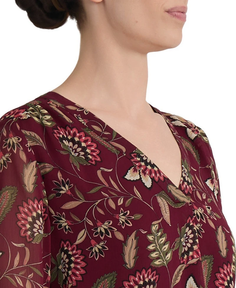 Jones New York Women's V-Neck Flutter-Sleeve Floral-Print Blouse