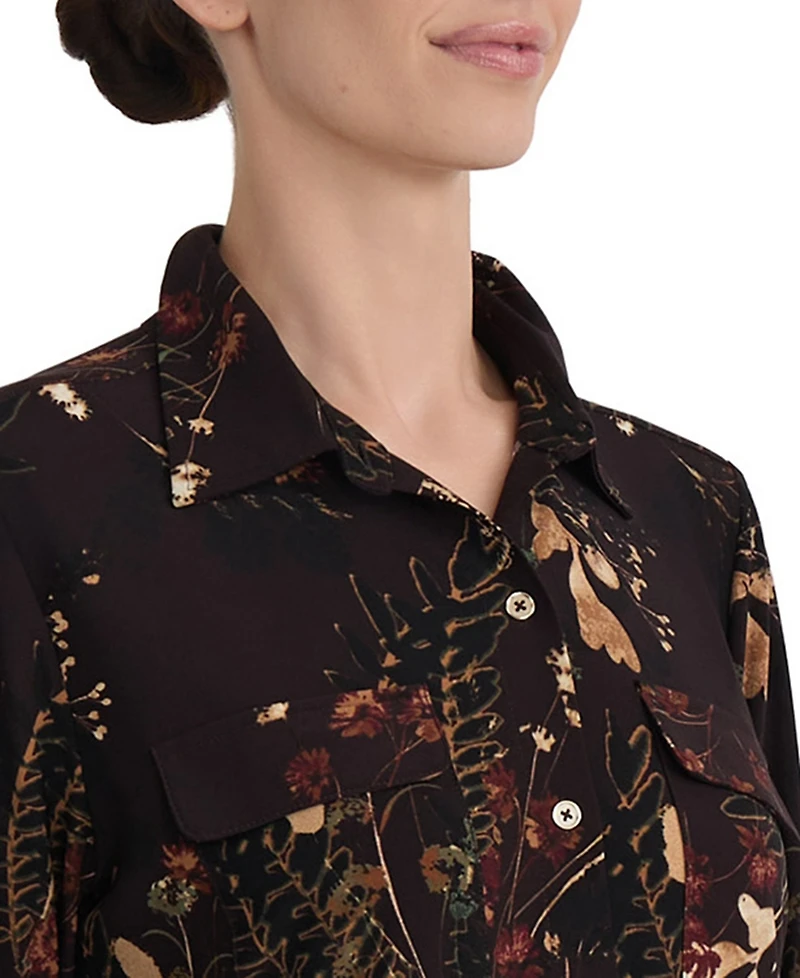 Jones New York Women's Long-Sleeve Floral-Print Collared Button-Front Shirt