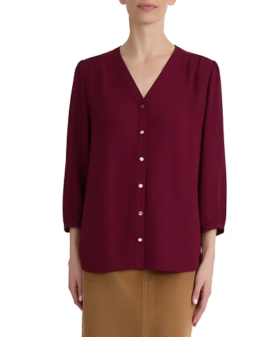 Jones New York Women's V-Neck Button-Front Blouse