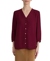 Jones New York Women's V-Neck Button-Front Blouse