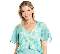 R & M Richards Women's V-Neck Printed Sleeve Dress
