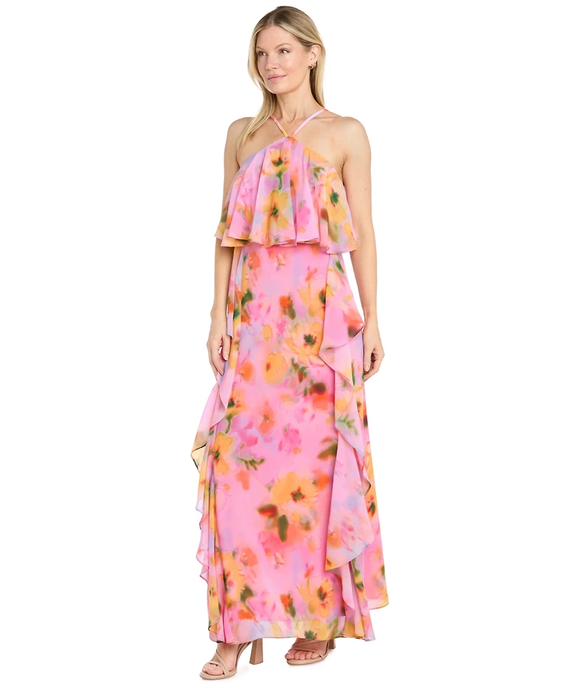R & M Richards Women's Halter Neck Side Ruffle Dress