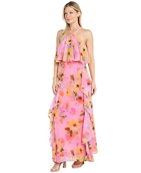 R & M Richards Women's Halter Neck Side Ruffle Dress
