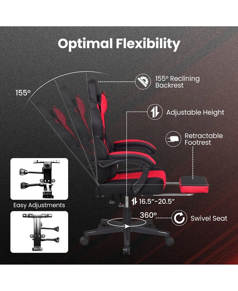 Sugift Ergonomic Video Game Chair with Headrest Reclining Backrest and Footrest