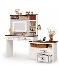 homfan Extendable Vanity Desk with Led Mirror, Power Outlet and 5 Drawers
