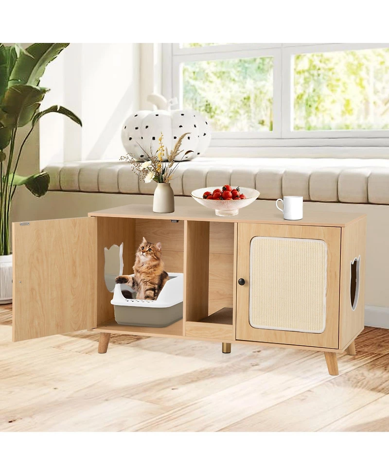 Sugift 43 in Cat Litter Box Enclosure with Double Rooms and 2 Sisal Scratching Mats