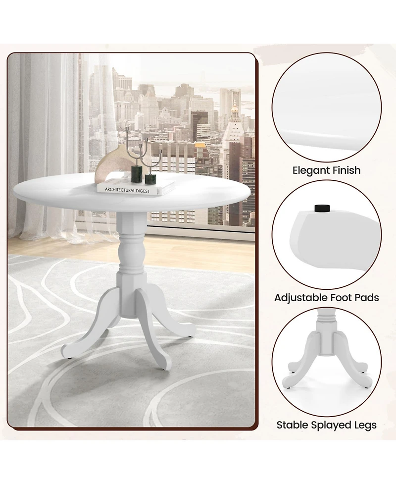 Sugift Wooden Dining Table with Round Tabletop and Curved Trestle Legs
