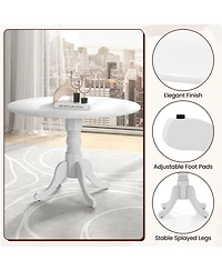 Sugift Wooden Dining Table with Round Tabletop and Curved Trestle Legs