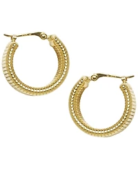 Macy's Sculptured Flat Multi-Ribbed Hoop Earrings in 14k Yellow Gold