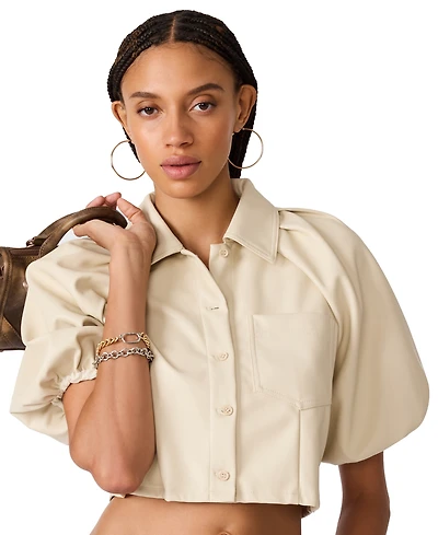 Steve Madden Women's Reece Collared Short-Sleeve Crop Top