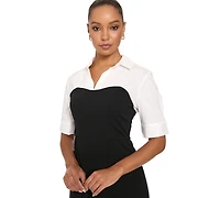 London Times Petite Sheath Colorblock Short-Sleeve V-Neck Dress