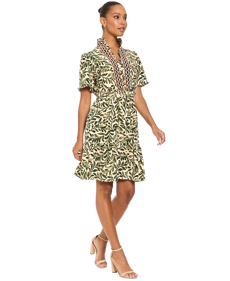 London Times Petite Floral-Print Tiered A-Line Dress