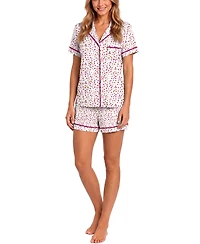 Jaclyn Intimates Women's Short-Sleeve Notch Collar Top & Shorts, 2-Piece Pajama Set
