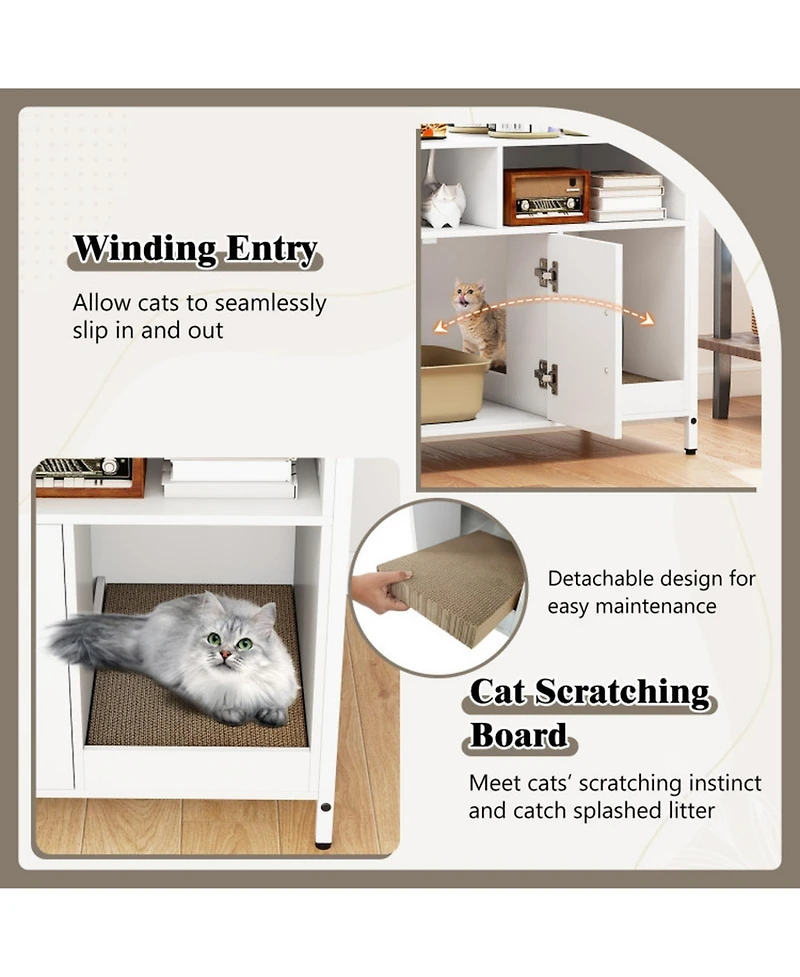 Sugift Hidden Cat Washroom with Double Doors and Scratch Cardboard