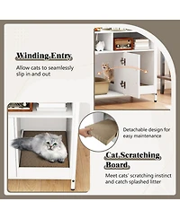 Sugift Hidden Cat Washroom with Double Doors and Scratch Cardboard