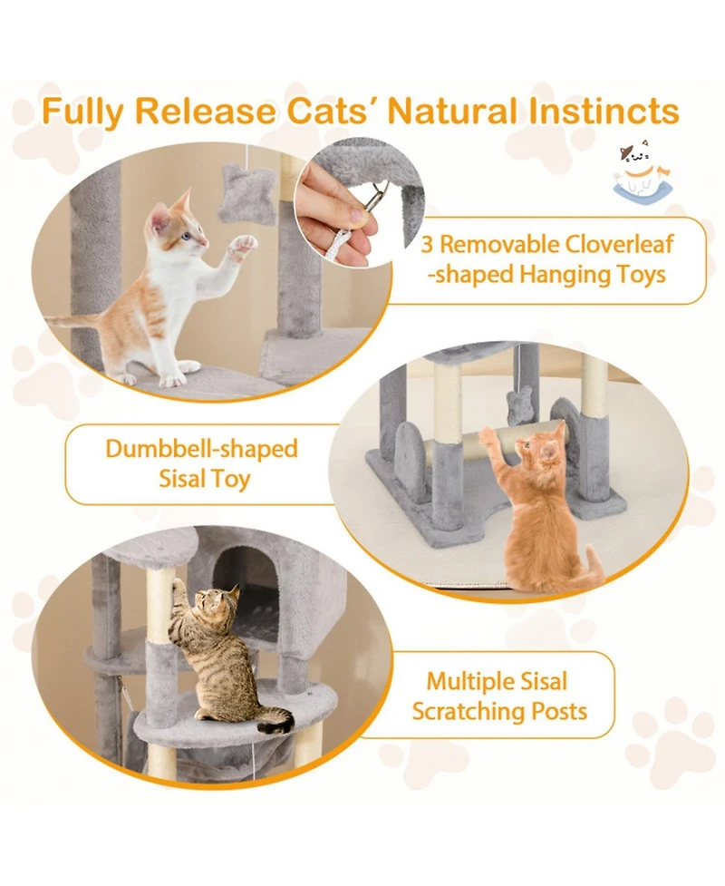 Sugift 69 in Multi-Level Cat Tree with Top Perch Cozy Condo and Hammock