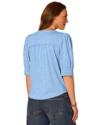 Democracy Petite Blouson-Sleeve Mandarin Collar Knit Top