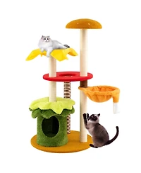 Sugift 46 in Tall Multi-Level Cat Tree with Padded Perch Hanging Basket Bed and Condo