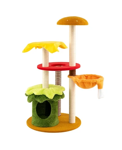 Sugift 46 in Tall Multi-Level Cat Tree with Padded Perch Hanging Basket Bed and Condo