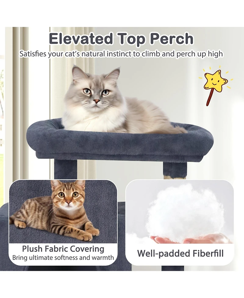 Sugift 70in Tall Cat Tree Tower With Perch Condos and Hammock for Indoor Cats
