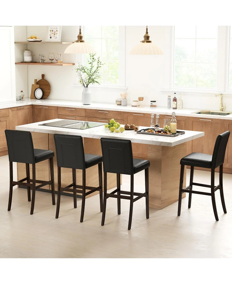 Sugift Set of 4 29 Inch Upholstered Leather Bar Stools with Solid Wood Legs