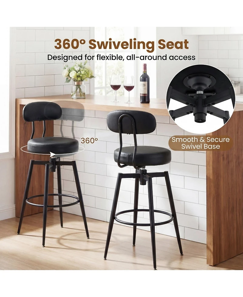 Sugift Set of 2 Swivel Barstools Faux Leather Upholstered Seat and Back