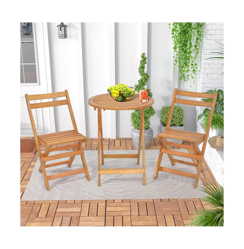 Boyel Living 3 Pieces Folding Patio Bistro Set with Slatted Tabletop