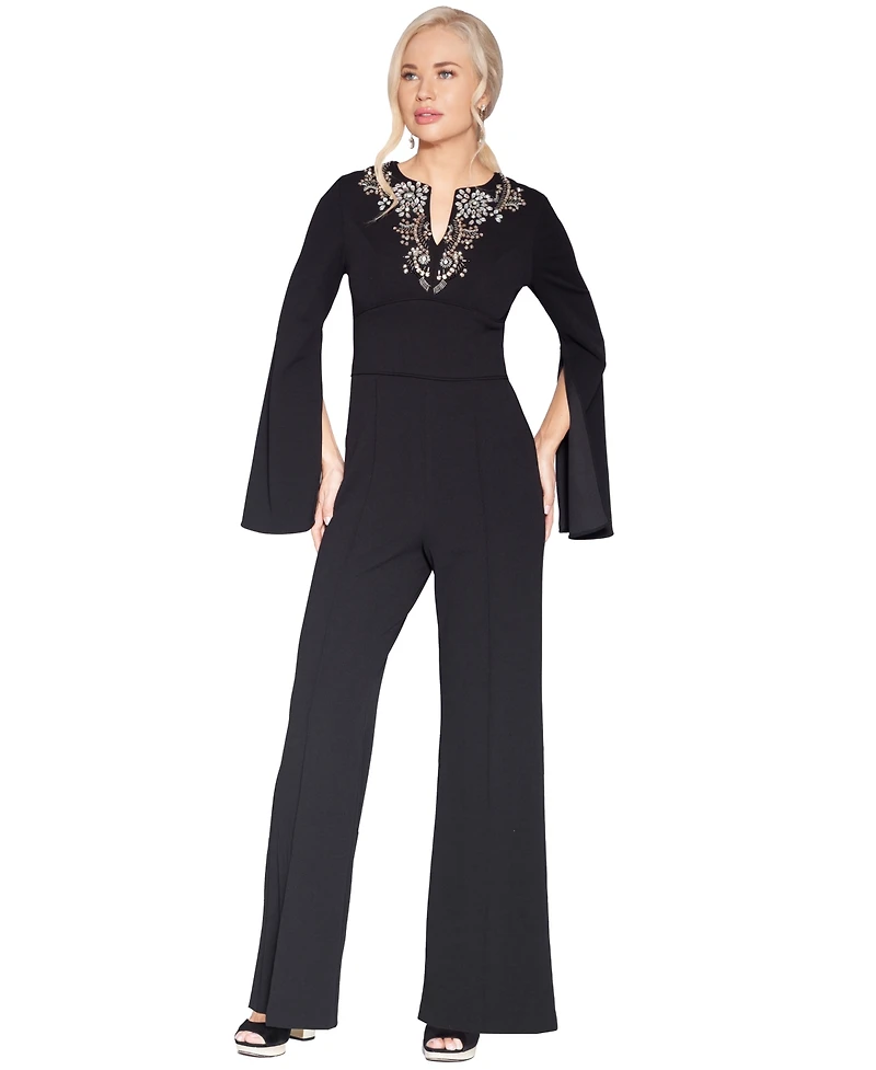 White Tie by Shani Women's V-Neck Flare-Sleeve Jumpsuit