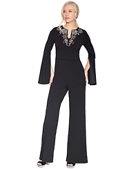 White Tie by Shani Women's V-Neck Flare-Sleeve Jumpsuit