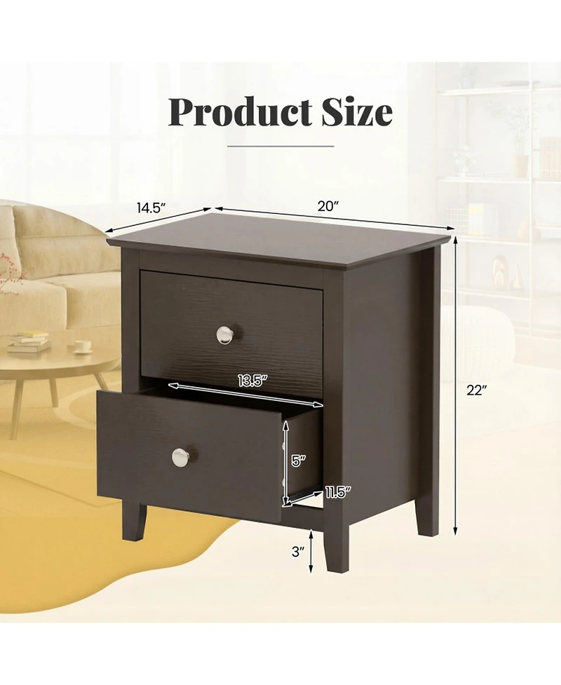 Sugift Set of 2 Modern Nightstands with 2 Drawers for Small Spaces
