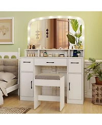 Sugift Vanity Makeup Table With Stool 3-Color Lights and Charging Station
