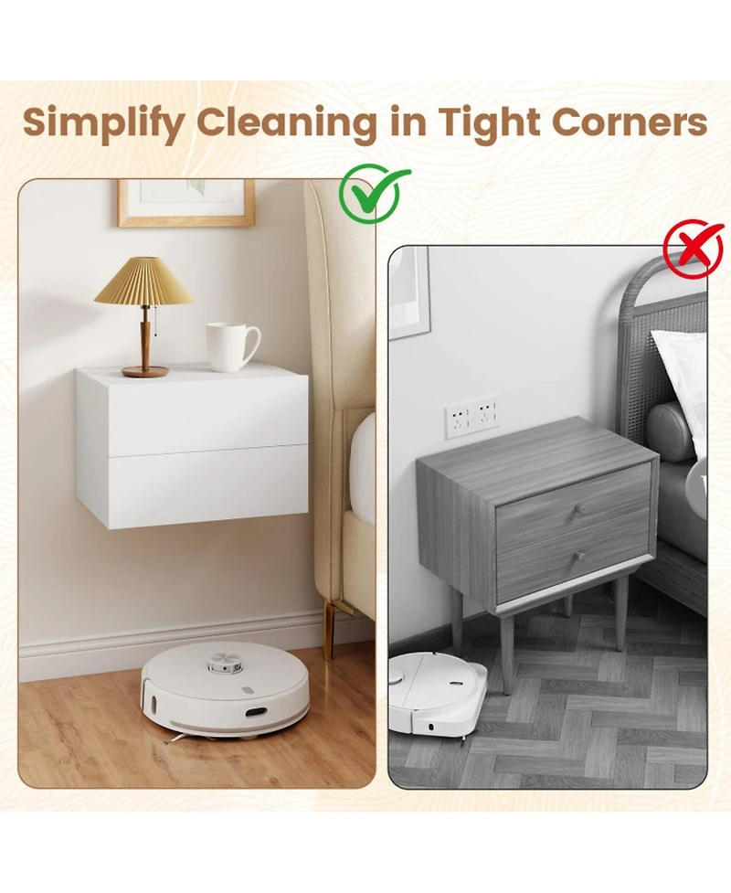 Sugift Wall Mounted Floating Nightstand with 2 Storage Drawers for Bedroom