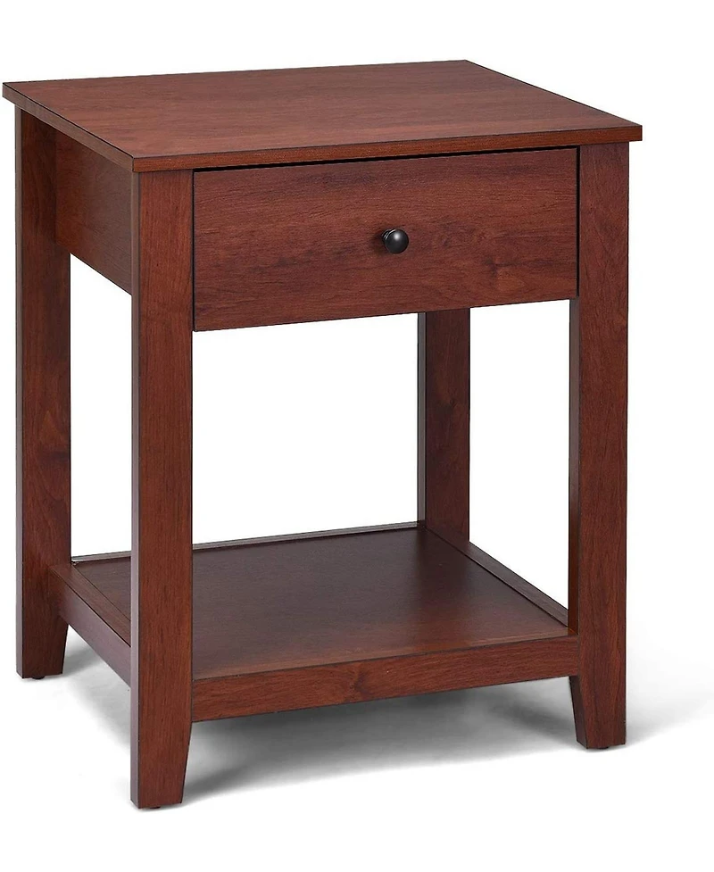 Sugift Nightstand End Table with Drawer and Storage Shelf