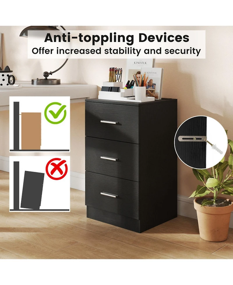 Sugift Nightstand with Charging Station 3-Drawer Bedside End Table for Bedroom