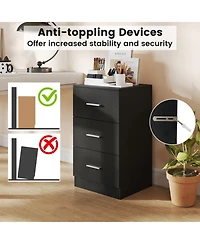 Sugift Nightstand with Charging Station 3-Drawer Bedside End Table for Bedroom