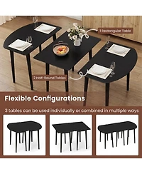 Sugift Extendable Oval Dining Table Set with 2 Half-Round Tables for 4-6 People