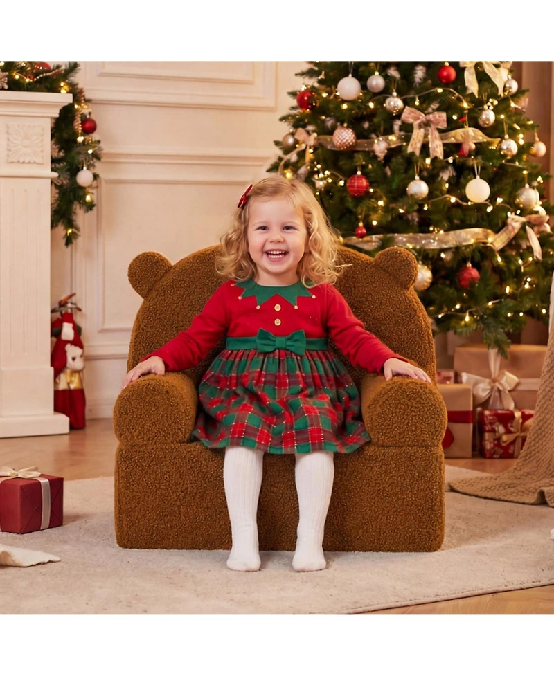 Sugift Kids Bear Toddler Foam Sofa Couch with Soft Teddy Fleece Fabric Cover