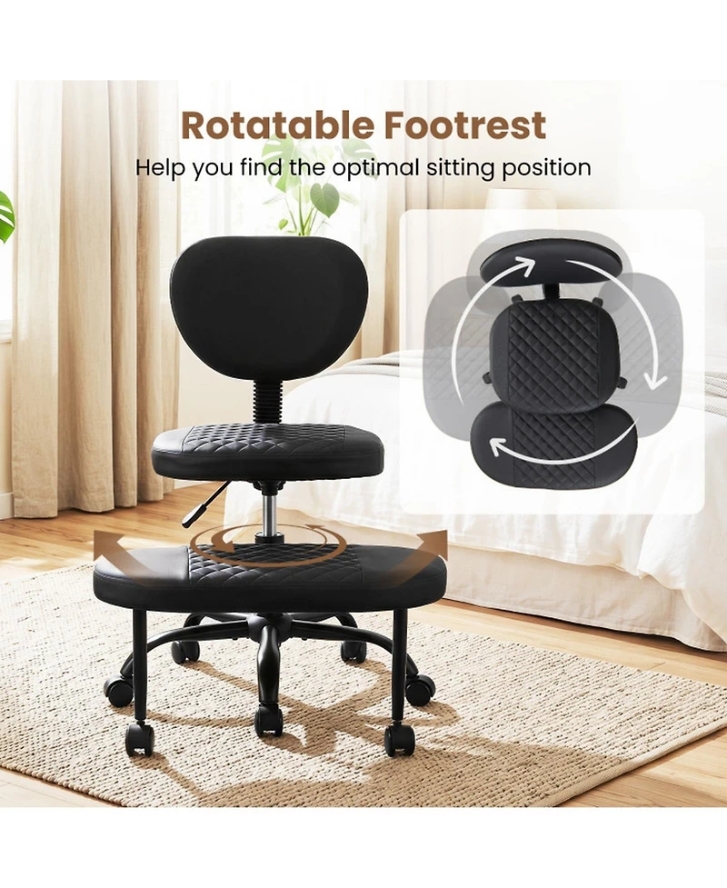 Sugift Ergonomic Cross Legged Office Chair with Height-Adjustable Seat and 360degree(s) Rotatable Footrest