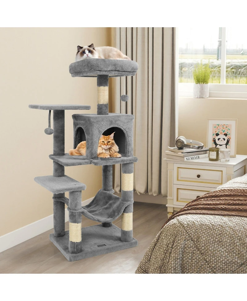 Sugift Multi-Level Cat Tower with 2-Door Condo Padded Top Perch and Hammock
