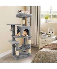 Sugift Multi-Level Cat Tower with 2-Door Condo Padded Top Perch and Hammock