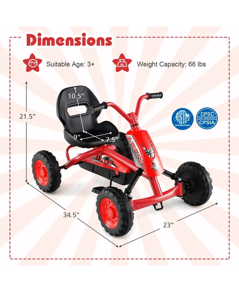 Sugift Kids 4-Wheel Go Kart with Adjustable Seat and Steering Handlebars, Supports up to 66 lbs, Ages 3+