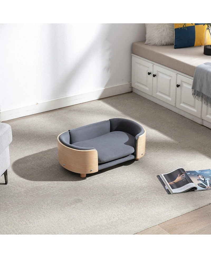 Zeny Small Size Scandinavian style Elevated Dog Bed Pet Sofa with Solid Wood legs and Bent Wood Back, Velvet Cushion
