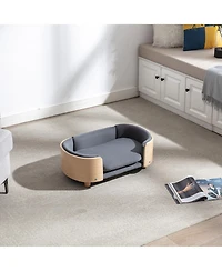 Zeny Small Size Scandinavian style Elevated Dog Bed Pet Sofa with Solid Wood legs and Bent Wood Back, Velvet Cushion