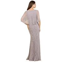 Lara Women's Cape-Sleeve V-Neck Beaded Gown