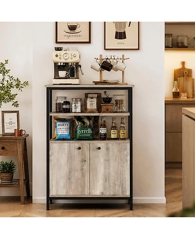 homfan Farmhouse Sideboard Buffet Cabinet with Open Shelves and 2 Doors