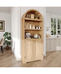 homfan 72 Inch Tall Arched Pantry Cabinet, 5-Tier Cabinet with Door and Handles, Wood Storage for Dining Room, Living Room, Anti-Tip Device Included
