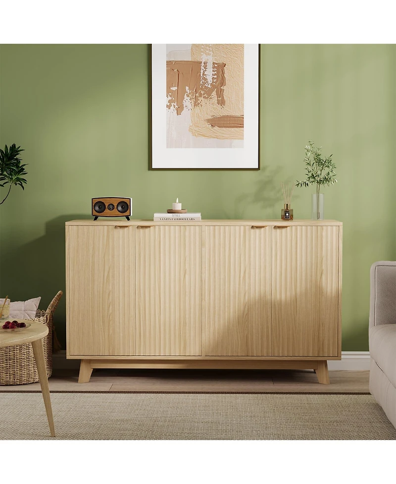 homfan 2 Set of 55.1" Sideboard with Storage, Modern Fluted Credenza Doors and Adjustable Shelves, Wood Console Table for Living Room, Dining Room