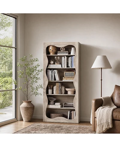 homfan 6-Tier Tall Wood Bookshelf with Scalloped Wavy Edges, Freestanding Display Shelf for Living Room, Office